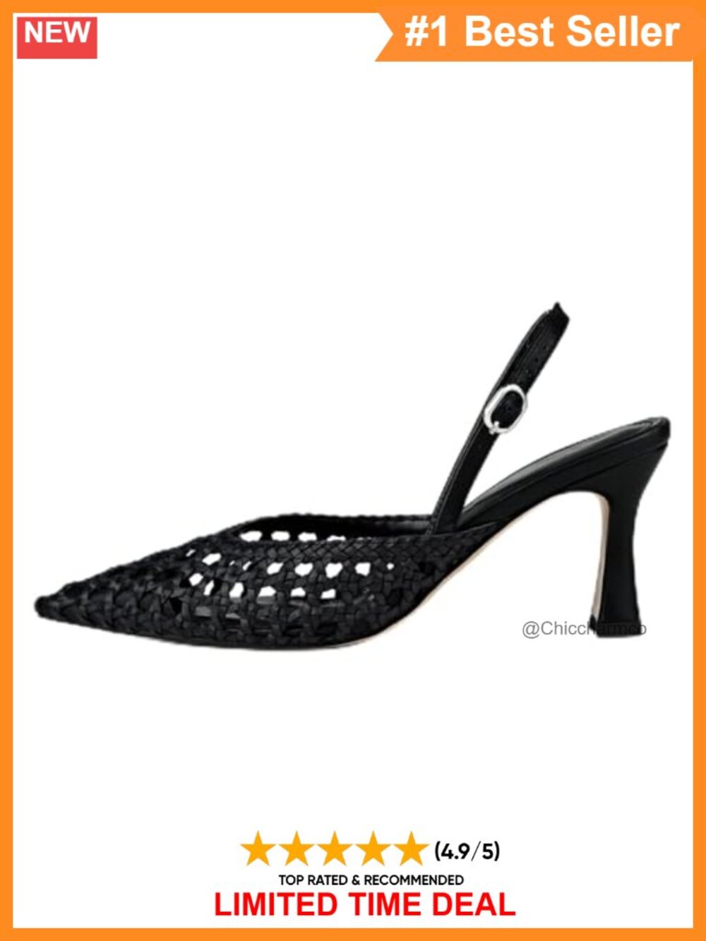 Woven Slingback Heels Pointed Toe Flared Pump Formal Evening Shoe